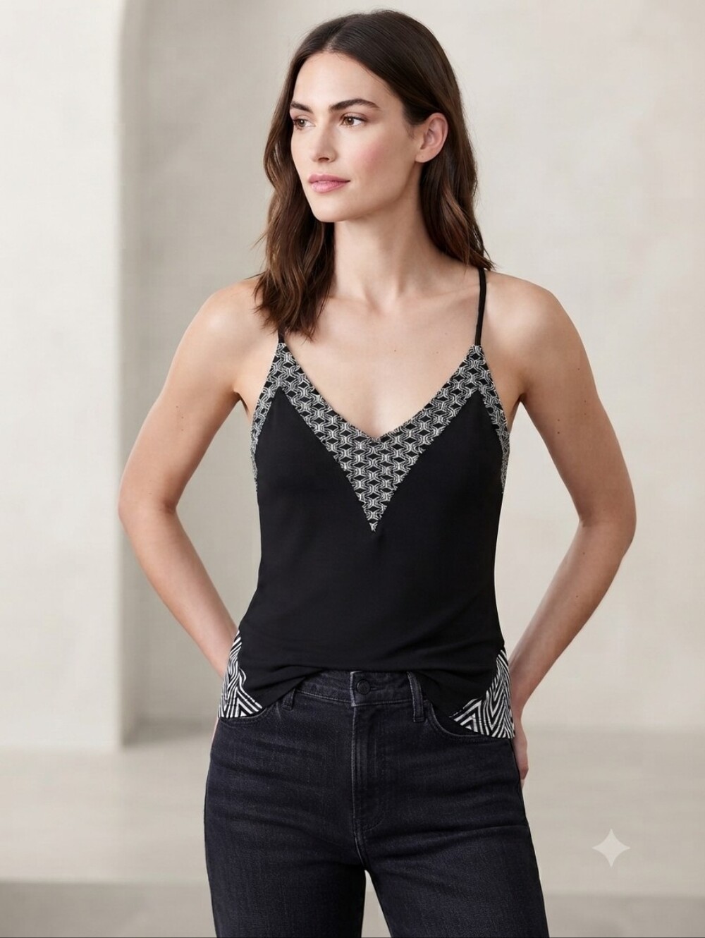 Express Black and White Patterned Camisole Size Small
